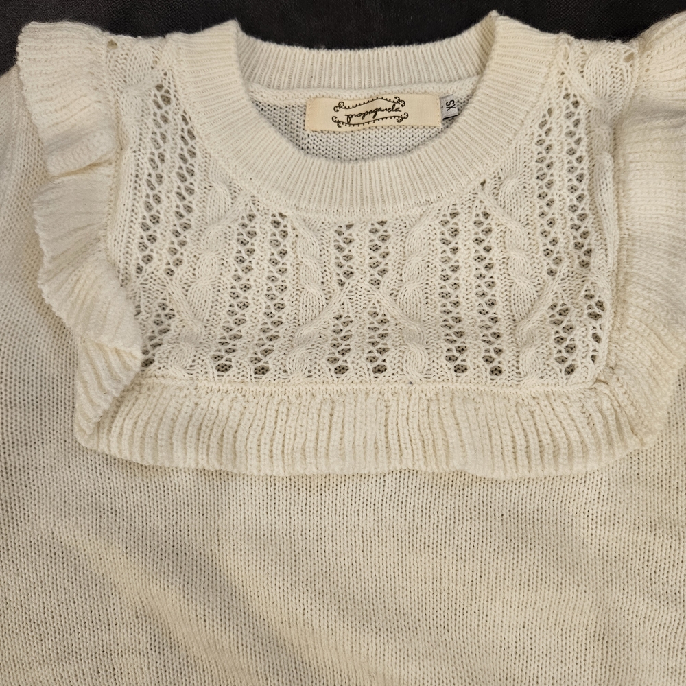 Chic Cream Sweater with Ruffle Accents - Picture 3 of 5